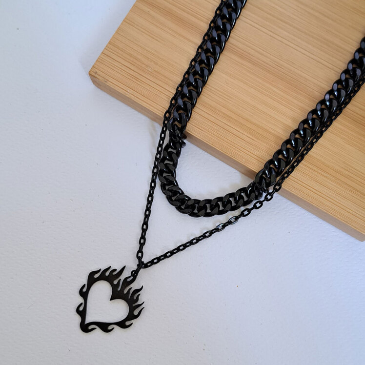 گردنبند 2 ردیف قلب آتشین