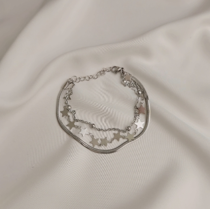  دستبند سه ردیفه ستاره تخت توپی ماری 