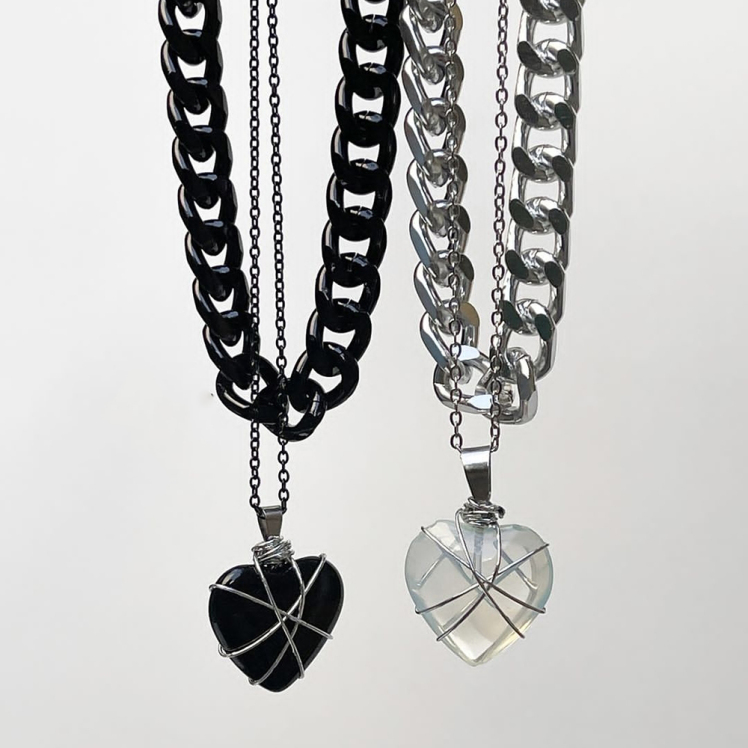 گردنبند دو لاین قلب سیمی 