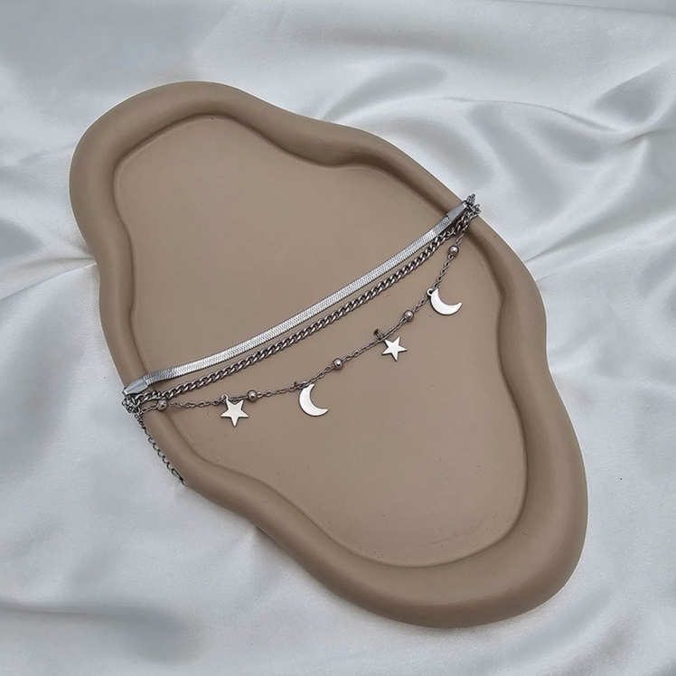 دستبند سه ردیف استیل ماه و ستاره