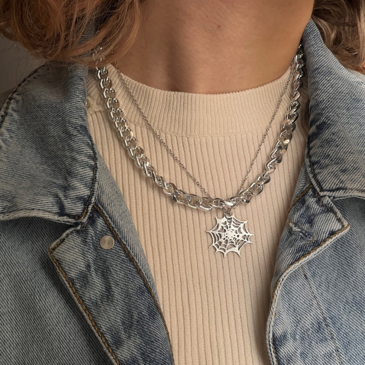 گردنبند استیل 2 لاین تار عنکبوت 