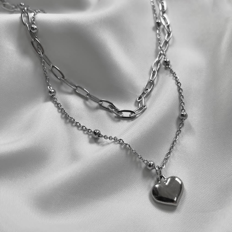 گردنبند دو لاین قلب برجسته 