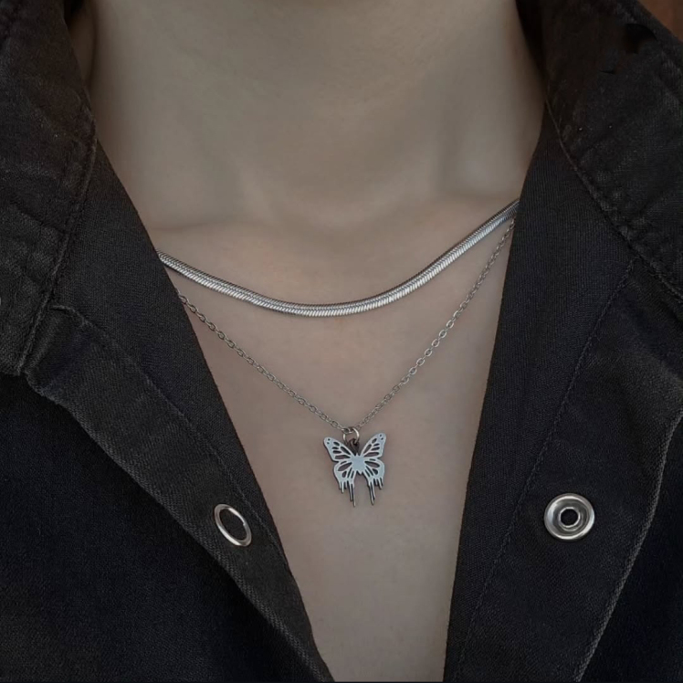 گردنبند پروانه لونا استیل دو لاین 