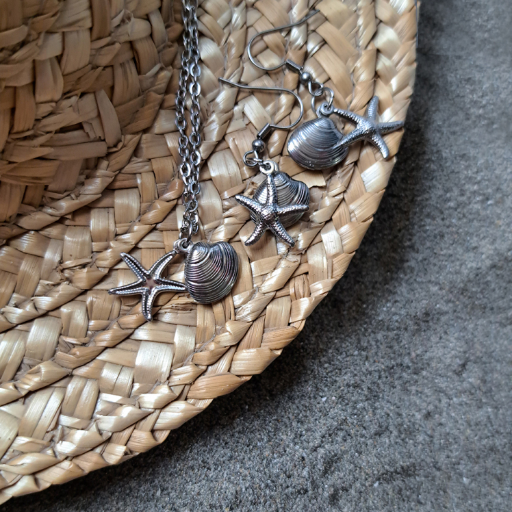 گردنبند و گوشواره طرح صدف 