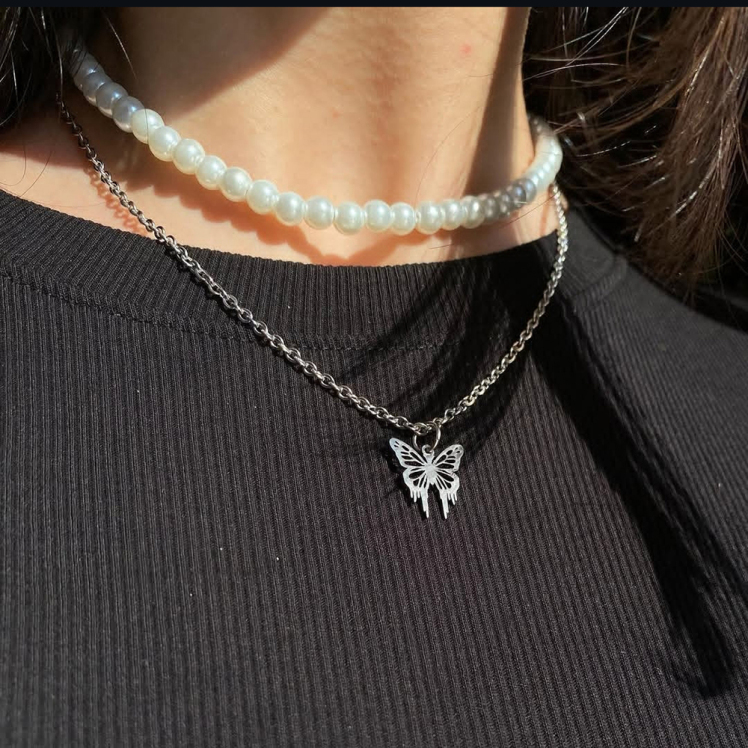 گردنبند مروارید دو لاین پروانه لونا