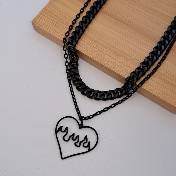 گردنبند 2 ردیف قلب آتشین