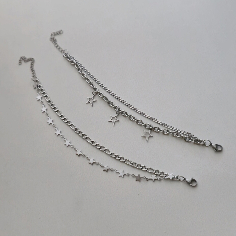  دستبند دو ردیفه 3 ستاره آویز توخالی یا دو ردیفه فیگارو و ستاره 