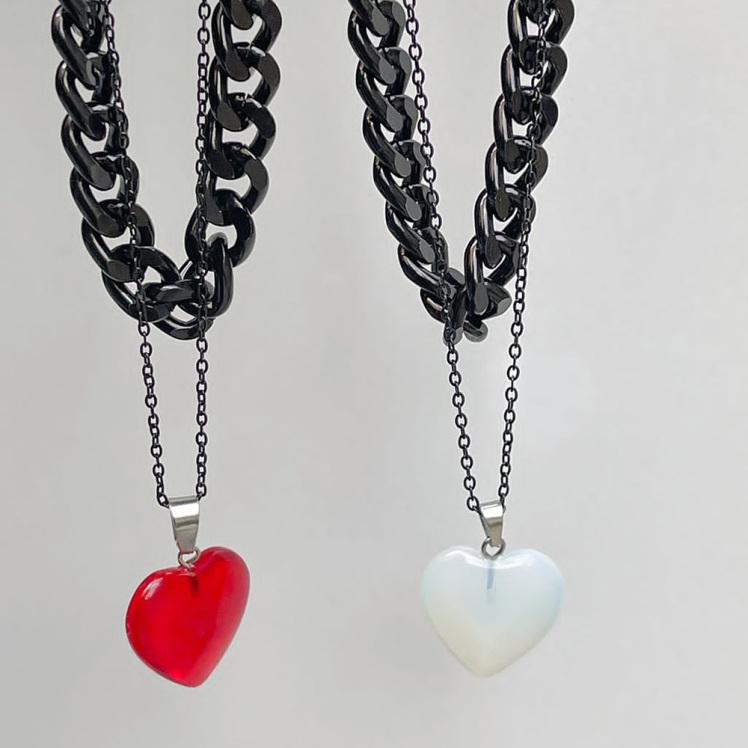 گردنبند دو لاین قلب سنگی 