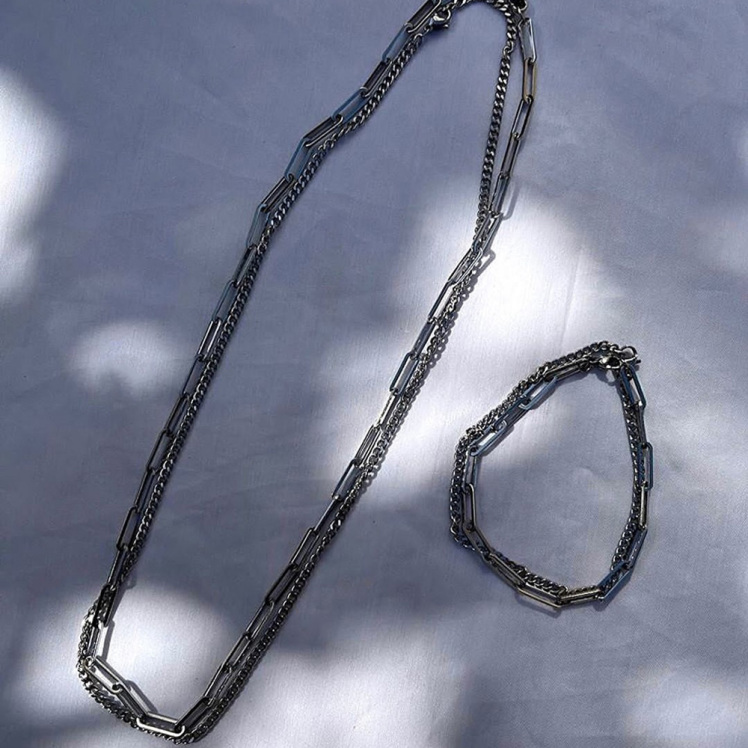 ست گردنبند یا دستبند دو لاین استیل