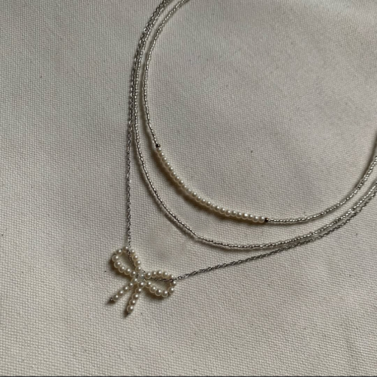 گردنبند سه لاین پاپیون مروارید پینترستی