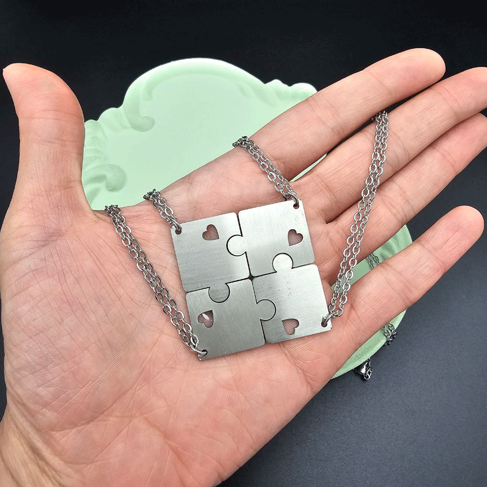 گردنبند استیل طرح ست 4 نفره پازلی