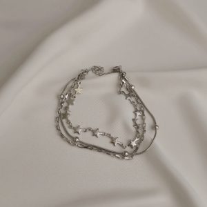 دستبند سه ردیفه ستاره توپر آجری توپی