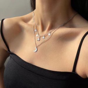گردنبند دو ردیفه ماه و ستاره