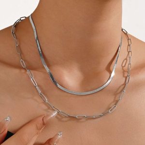 گردنبند دو لاین استیل ماری و بیضی